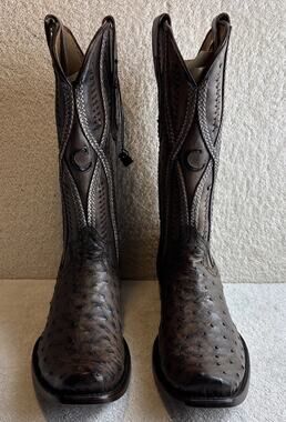 Cuadra Men Brown Ostrich Leather Narrow Square Toe Western Boots Size 7 EE 48896